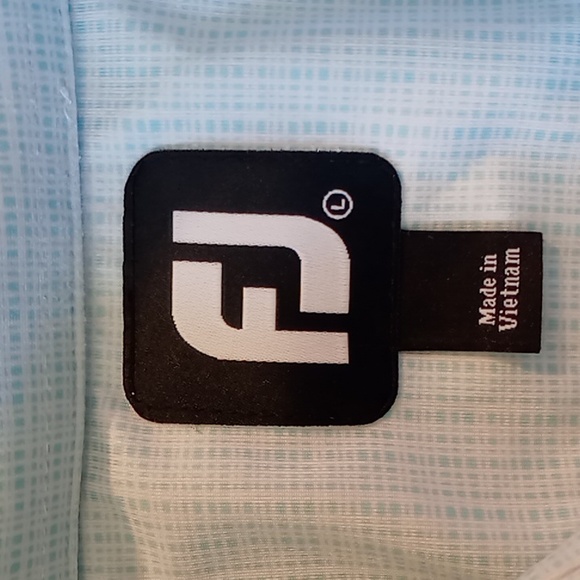 FootJoy Men's 3 Button Polo Size Large Light Blue/White Mini Check - Picture 7 of 12
